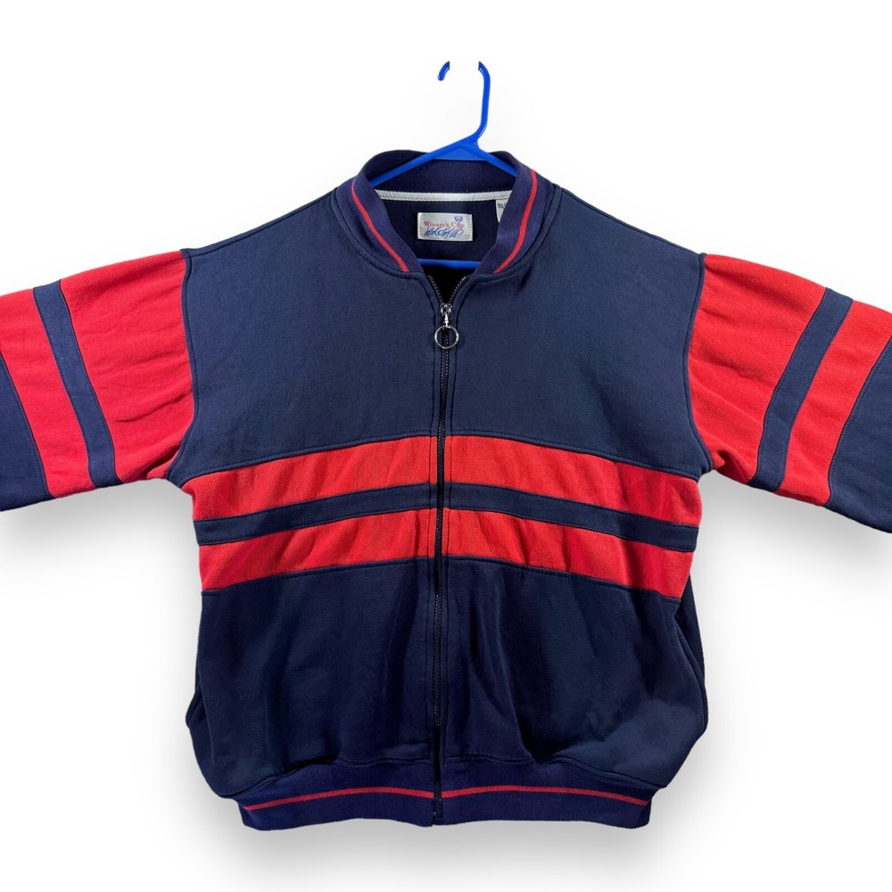 Vintage Winners Cup Jacket Mens Large Navy Blue Red Zip Up RN 13711